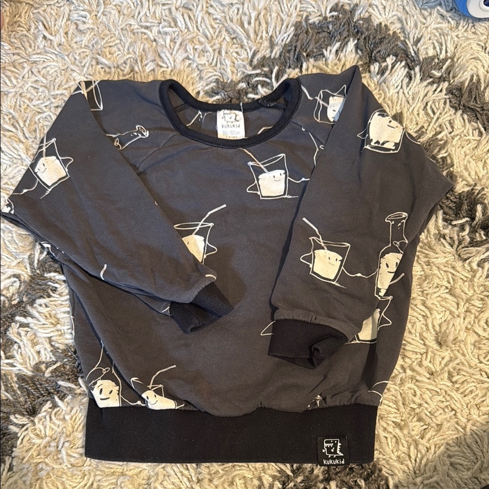 Kukukid Gray Sweatshirt with Milk Carton Print